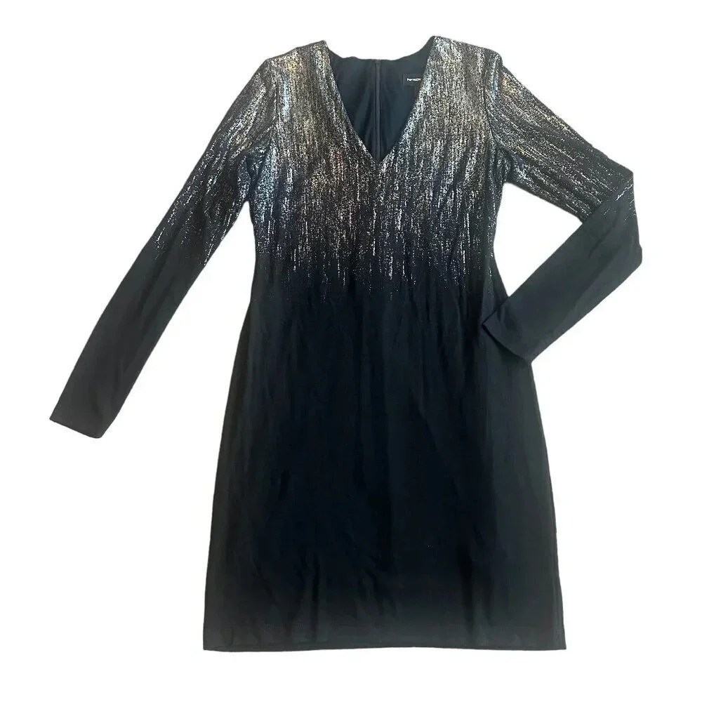 Fifteen Twenty Black Bodycon Dress Long Sleeve Silver Metallic Size Small Womens